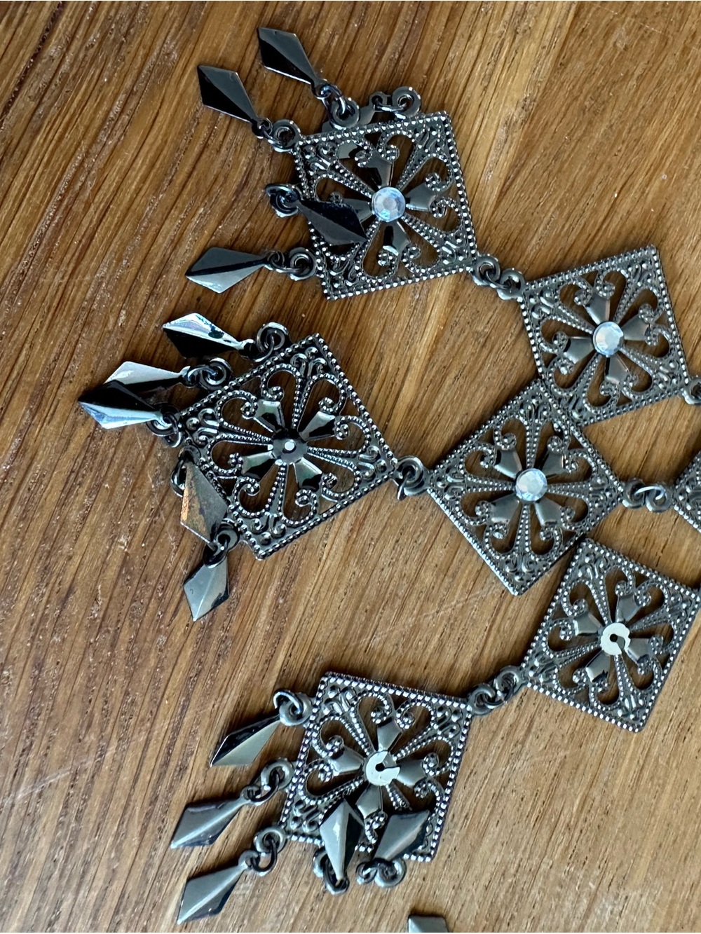 Filigree Drop Earrings in Gunmetal